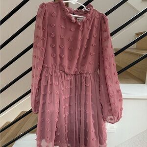 Girls' Rose Pink Pom-Pom Long Sleeve Party Dress